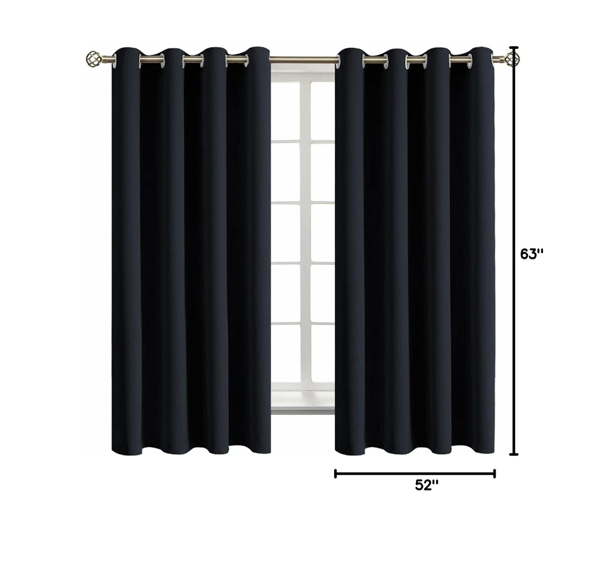 Black Blackout Curtains for Bedroom 63 Inch Long (Black / 52"W x 63"L (Pack of 2))