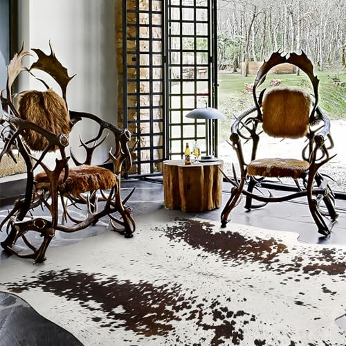 8x10 Faux Cowhide Rug (8' X 9'6" (Irregular) / White and Brown)