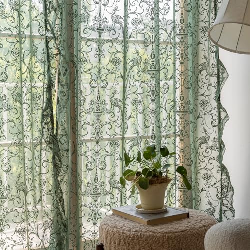 Green Lace Curtains 108 Inch Long (59"W x 108"L (Pack of 2) / Olive Green)
