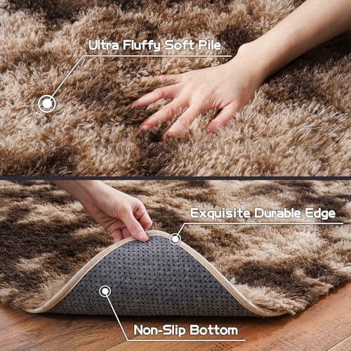 Fluffy Runner Rugs for Bedroom 2x6 (Tie-dyed Coffee / 2' x 6' (Rectangular))