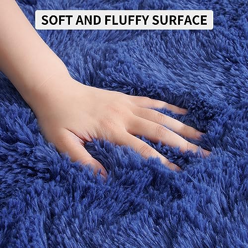 4x6 Soft Fluffy Rug for Bedroom Fuzzy Navy Rugs for Living Room (Light Navy / 4' X 6' (Rectangular))
