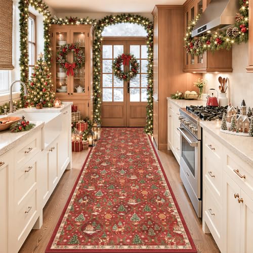 Christmas 3x10 Runner Rugs for Hallway (Christmas Red / 3' x 10' (Runner))