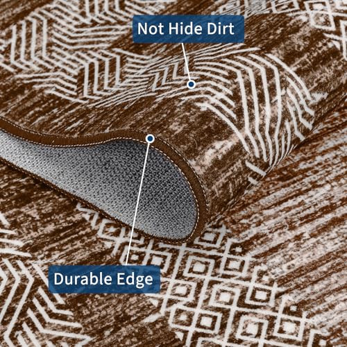 2x6 Modern Bordered Runner Rug Soft Non Slip Washable Floor Carpet (Dark Brown / 2' x 6' (Runner))