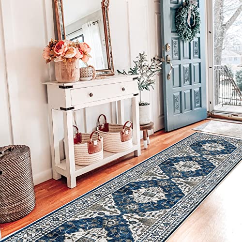 Hallway Washable Runner Rug (2' x 10' (Rectangular) / Blue)