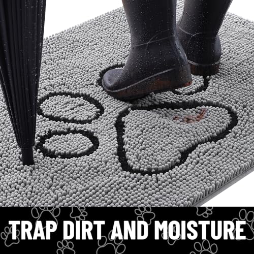 Dog Door Mat for Muddy Paws (59"X20" / Grey and Black)
