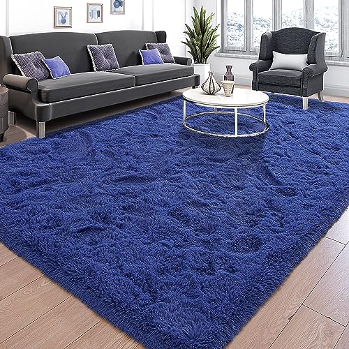 4x6 Soft Fluffy Rug for Bedroom Fuzzy Navy Rugs for Living Room (Light Navy / 4' X 6' (Rectangular))