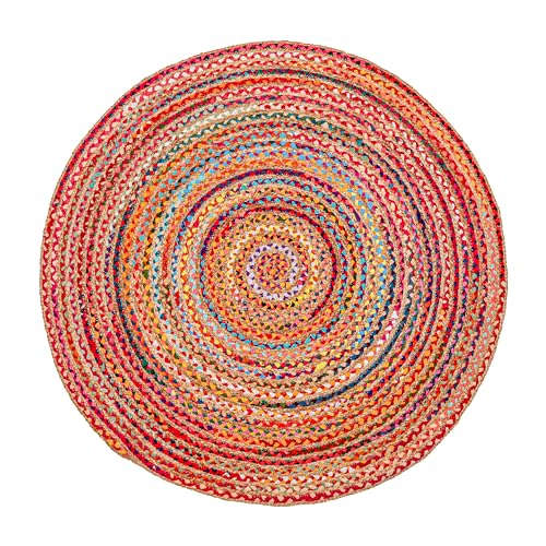 Jute Cotton Braided Woven Rug 3 Feet Round (3' (Round) / Multi Color)
