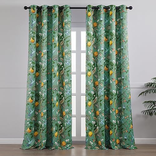 Extra Long 120 Inches Curtains for Large Window Luxury Sage Green Floor To Ceiling Blackout Vintage Floral Hummingbird Fancy Grommet Drop Cloth Damask Drape for Living Room Dining 2 Pages 10 FT (Sage Green / 52"W x 120"L (Pack of 2))