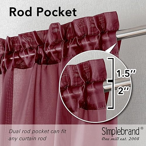 Rod Pocket Top Solid Voile Sheer Curtains for Bedroom (Burgundy / 42"W x 54"L (Pack of 2))