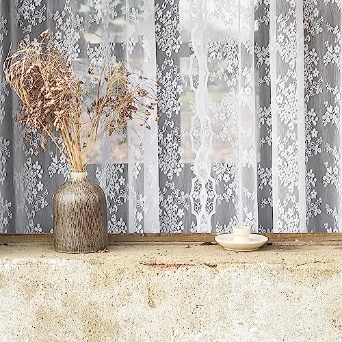 Vintage Lace Curtains 54 Inches Length (Bright White / 52"W x 54"L (Pack of 2))