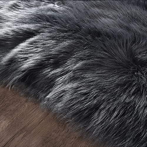 Hallway Runner Rugs 2x10 Dark Gray Faux Wool Fur Rug Wasgable Non Slip Fluffy Rug for Living Room Luxury Home Décor Rectangle (2' x 10' (Runner) / Dark Grey)