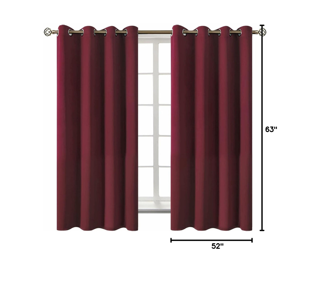 Burgundy Blackout Curtains for Bedroom 63 Inch Long (Burgundy / 52"W x 63"L (Pack of 2))