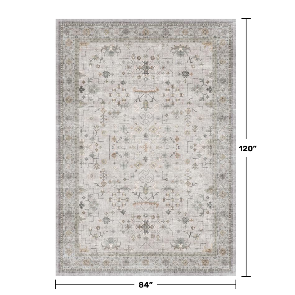 Boho Living Room Rug 7x10 (7' x 10' (Rectangular) / Light Gray / Sage)