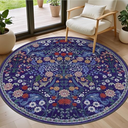 Round Area Rug Living Room (Blue / 4' (Round))