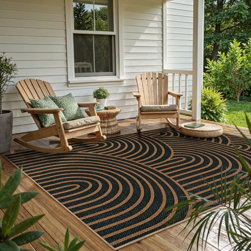 Modern Rainbow Easy Jute Carpet (5' x 7' (Rectangular) / Black/Multi-rainbow-1)