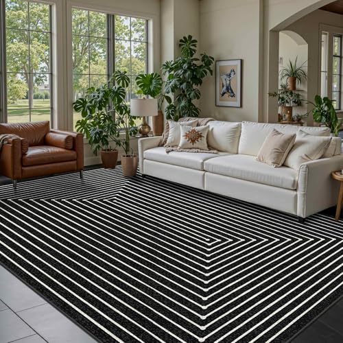 Washable 6x9 Area Rugs for Living Room Modern Abstract Rug (Indigo Black / 6' x 9' (Rectangular))