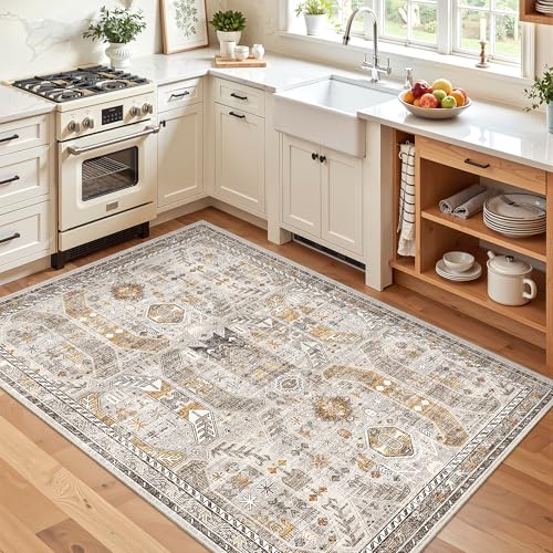 Area Rug 3x5 Washable Vintage Entry Rugs for Bedroom (Brown/Gold / 3' x 5' (Rectangular))
