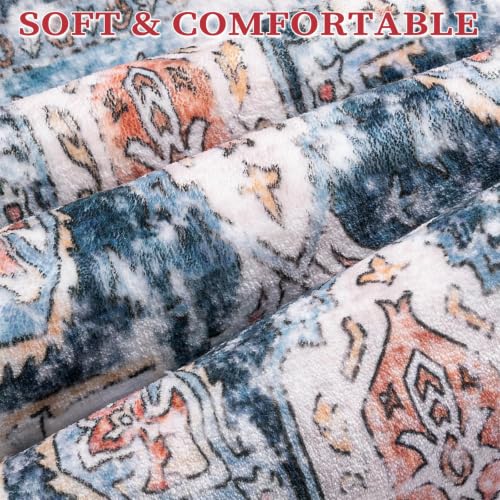4ft Washable Non Slip Round Boho Area Rug for Bedroom (Blue/Orange / 4' (Round))