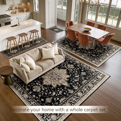 Washable Area Rug (Black/Neutral / 5' x 8' (Rectangular))