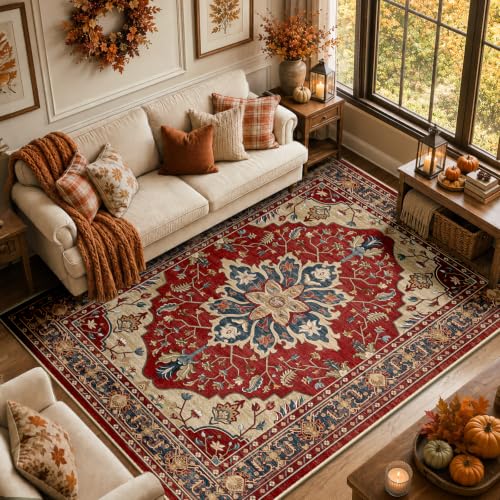 Washable Area Rug (Red/Blue / 8' x 10' (Rectangular))