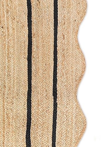 Wave Scalloped Natural Jute Runner Boho Entryway Farmhouse Scallop Rug (Black / 8'x10' (Rectangular))