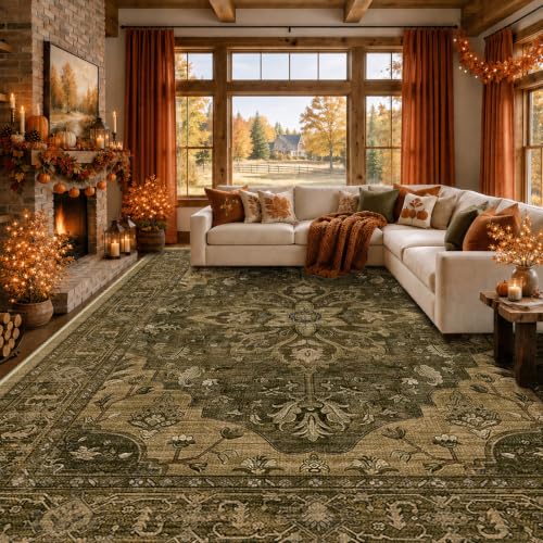 Washable Area Rug (Brown/Dark Brown / 9' x 12' (Rectangular))