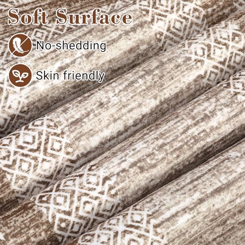 2x6 Modern Bordered Runner Rug Non Slip Washable Floor Carpet (Brown / 2' x 6' (Rectangular))