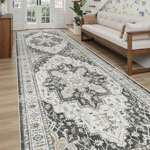 4x12 Wide Hallway Runner Rug Washable for Living Room (Black / 4' x 12' (Runner))