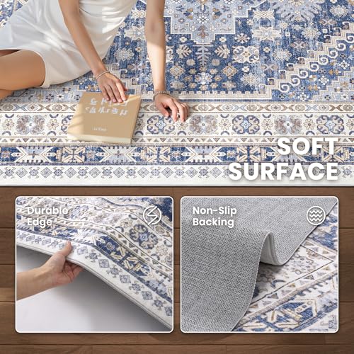 2'6 x 8' Runner Rug Non Slip (Blue/Beige / 2'6" x 8' (Runner))