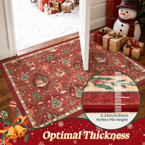 Christmas 3x10 Runner Rugs for Hallway (Christmas Red / 3' x 10' (Runner))