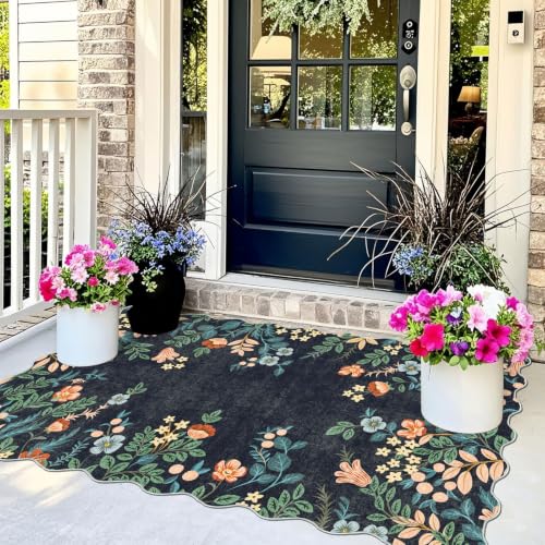 Dark Navy Floral Entry Rug (Floral - Dark Navy / 3' x 5' (Rectangular))
