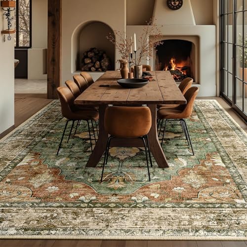 Washable Area Rug (Brick/Brown/Green / 10' x 12' (Rectangular))