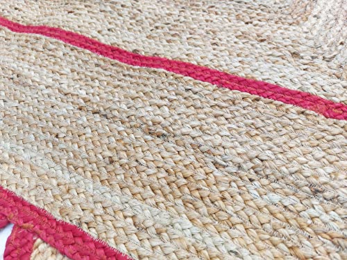 Scallop Pattern Jute Bohemian Area Rug (11'x14' (Rectangular) / Pink)