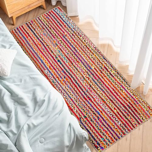 Jute Cotton Braided Woven Runner 2x6 Feet (2' x 6' (Runner) / Multi Color)