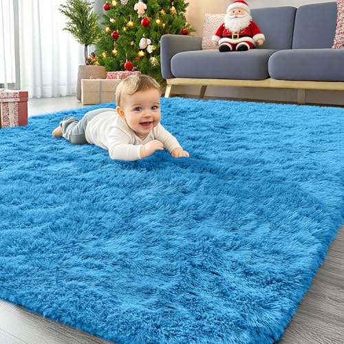 Area Rugs for Living Room Bedroom (4x5.9 Ft / Bright Blue)