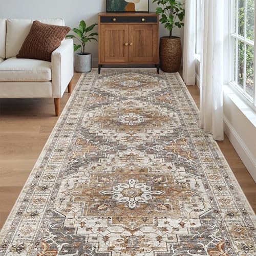 4x12 Wide Hallway Runner Rug Washable for Living Room (Turmeric/Grey / 4' x 12' (Runner))