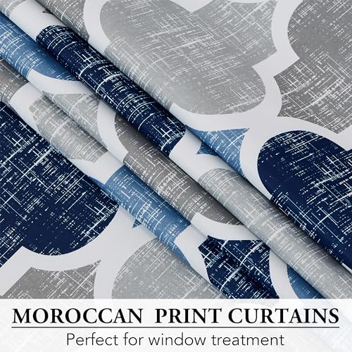 Moroccan 100% Blackout Curtains Bedroom Blue Grey 50x96 2 Panels (Grommet | Blue and Grey / 50"W x 96"L (Pack of 2))