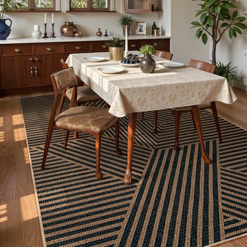 Modern Geometric Easy Jute Carpet (6' x 9' / Black/Nature Geometric-2)