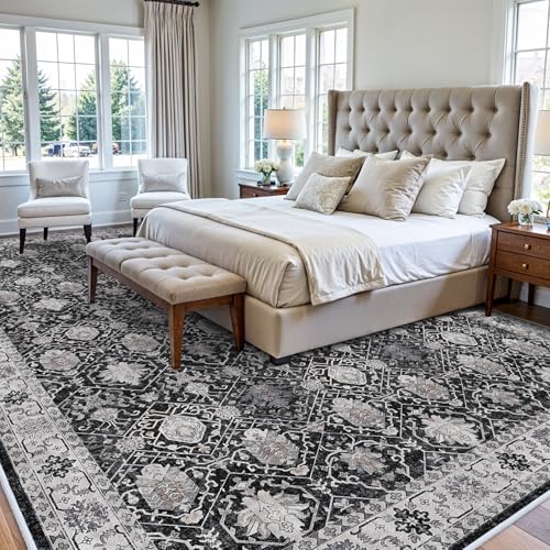 Vintage 10x14 Washable Area Rug (10' x 14' (Rectangular) / Black/Navy)