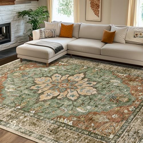 Washable Area Rug (Brick/Brown/Green / 7' x 10' (Rectangular))