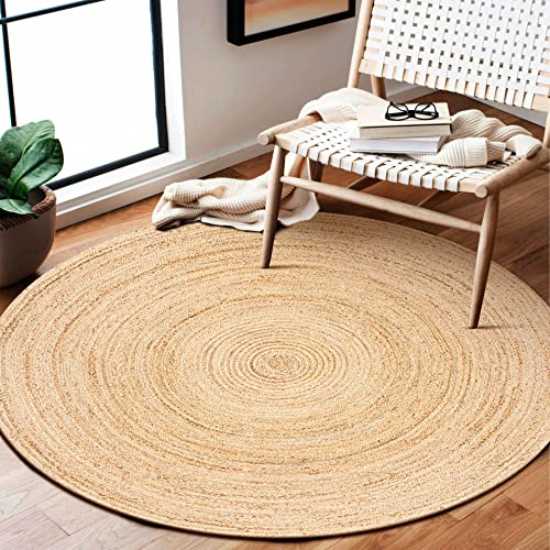 Jute Braided Woven Area Rug 5 Feet Round (5' (Round) / Natural)