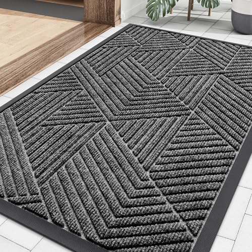 Front Door Mat Outside Entrance (Silver Grey / 29.5" X 17")