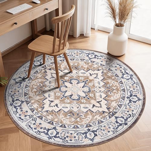 4ft Round Area Rugs for Living Room (Floral Brown / 4' (Round))