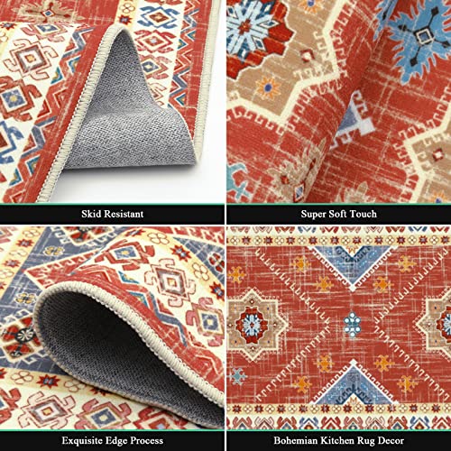 HEBE Boho Kitchen Rugs Set of 3 (Rust/Red / 20"x32"+20"x48"+20"x59")
