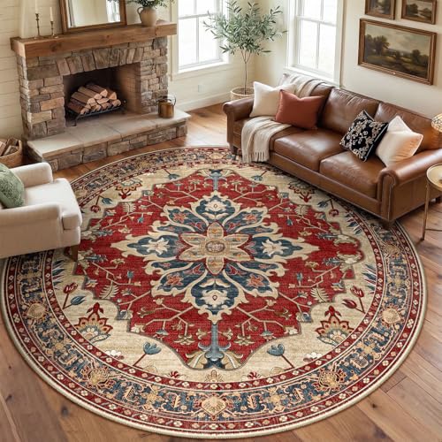 Washable Area Rug (Red/Blue / 8' (Round))