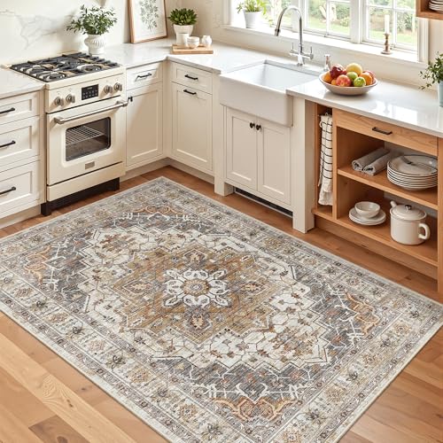 Area Rug 3x5 Washable Vintage Entry Rugs for Bedroom (Turmeric/Grey / 3' x 5' (Rectangular))