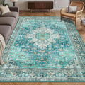 Washable Area Rug 5' x 7' Vintage Traditional Persian Mat (Teal and Gold / 5' x 7' (Rectangular))