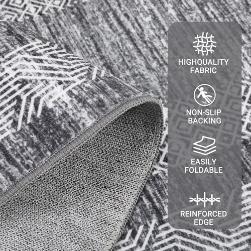 Modern Geometric Area Rug 4x6 Distressed Washable Bedroom Mat (Grey / 4' x 6' (Rectangular))