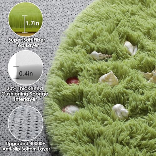 Grass Green Fluffy Round Rug Circle Area Rugs 4ft for Kids Teen Bedroom (Green / 4' (Round))