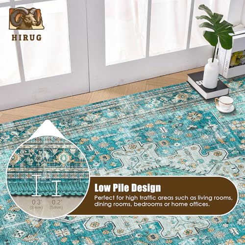 Washable Area Rug 5' x 7' Vintage Traditional Persian Mat (Teal and Gold / 5' x 7' (Rectangular))